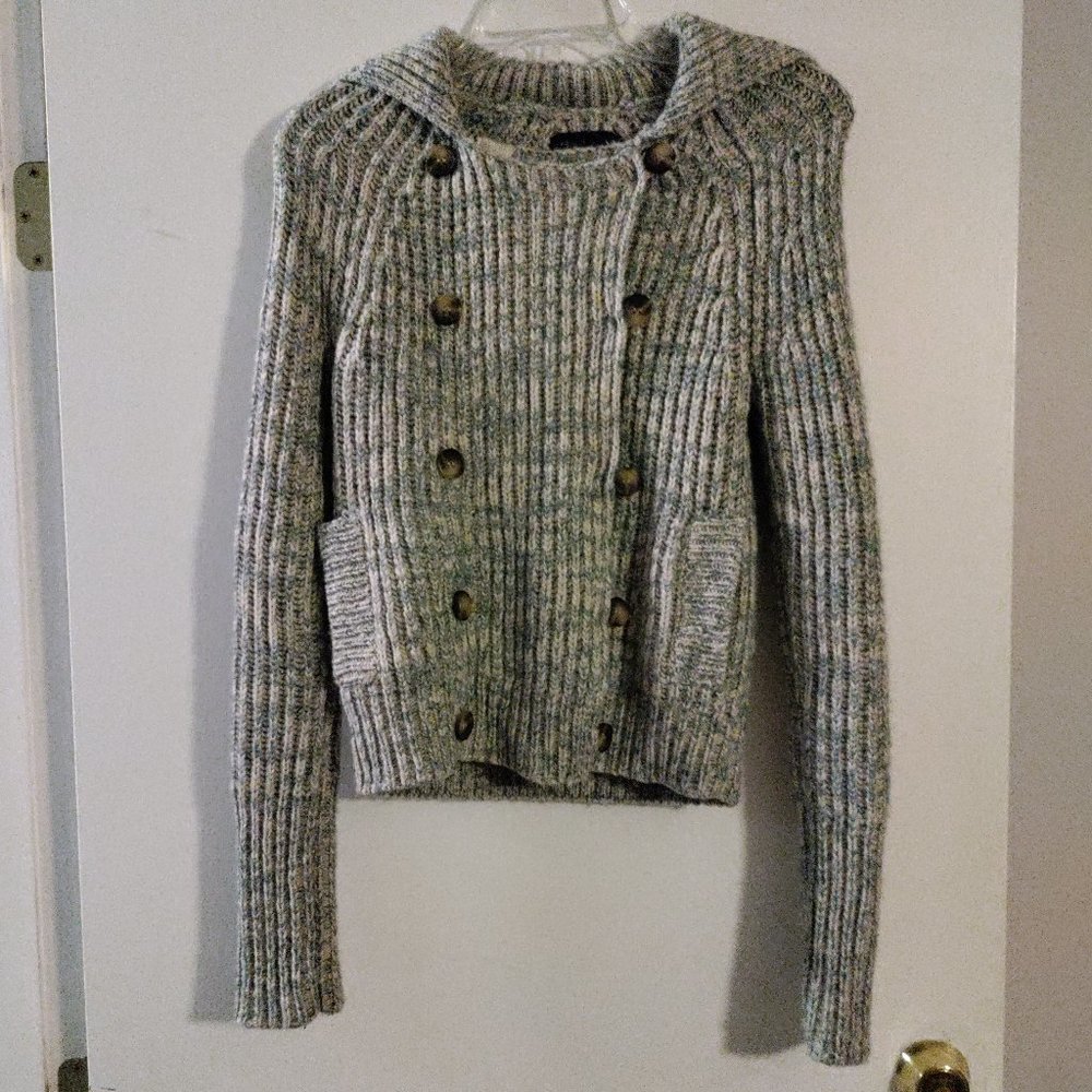 Size XS American Eagle sweater jacket teal and white